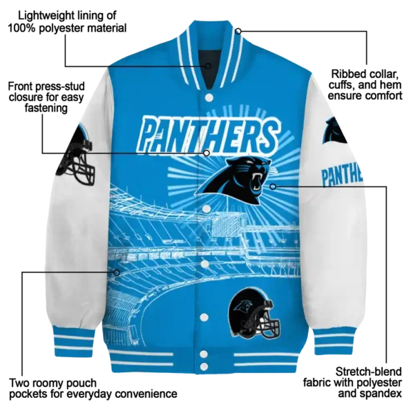 customized carolina panthers ferris arena blue white varsity jacket new arrival.webp