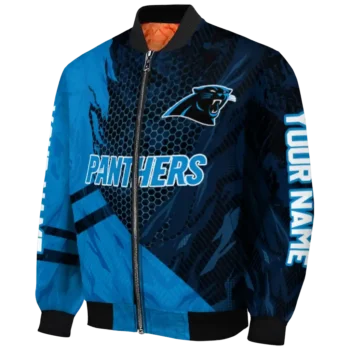 customized carolina panthers hexagon mesh blue black bomber jacket best selling