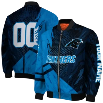 customized carolina panthers hexagon mesh blue black bomber jacket fashion forward