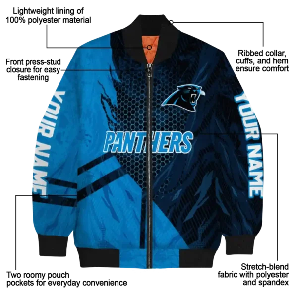 customized carolina panthers hexagon mesh blue black bomber jacket new arrival