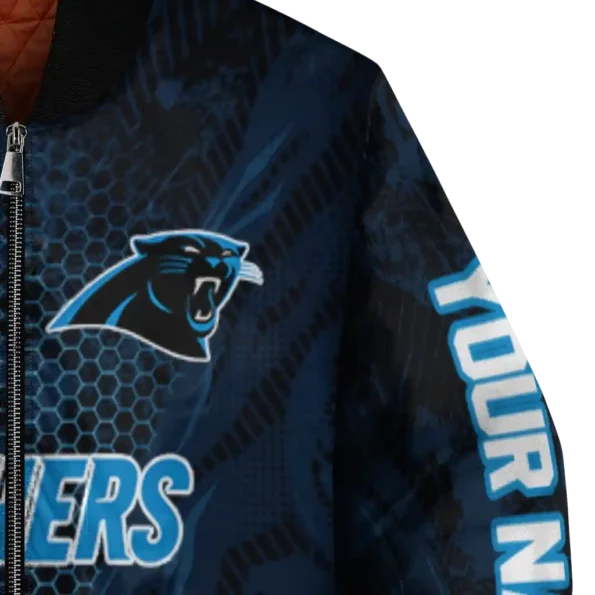 customized carolina panthers hexagon mesh blue black bomber jacket premium grade