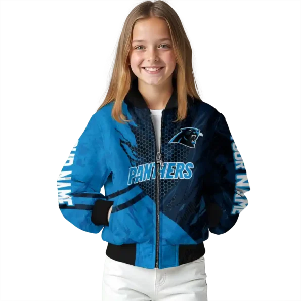 customized carolina panthers hexagon mesh blue black bomber jacket top rated
