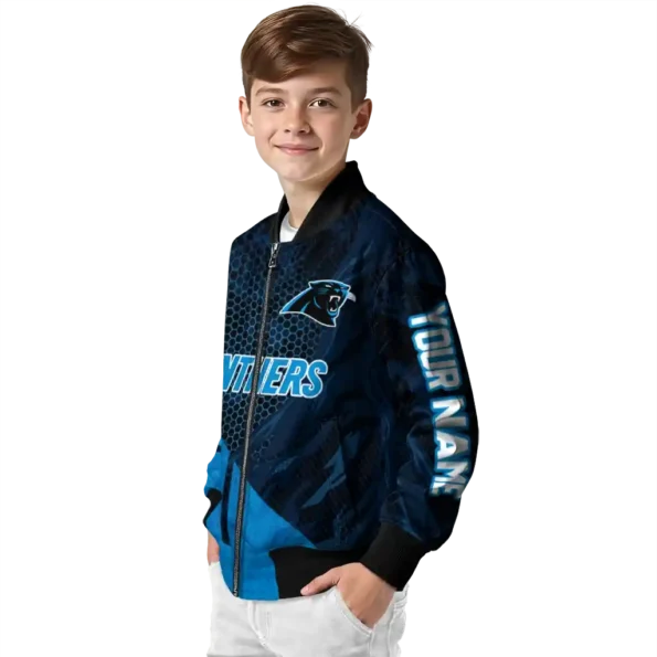 customized carolina panthers hexagon mesh blue black bomber jacket trendy