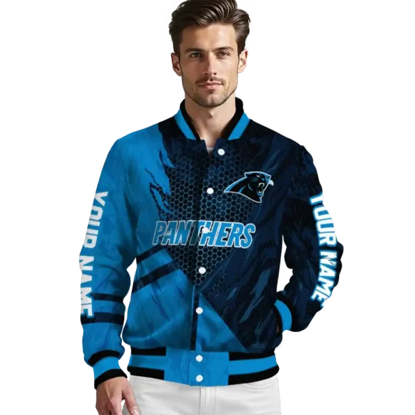customized carolina panthers hexagon mesh blue black varsity jacket high quality.webp