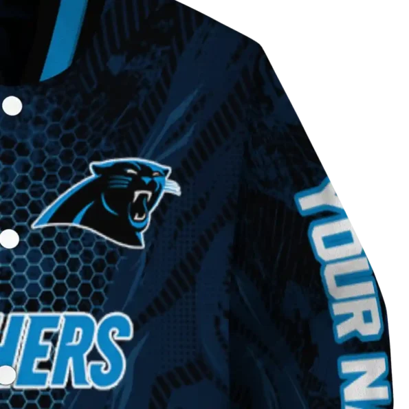 customized carolina panthers hexagon mesh blue black varsity jacket premium grade.webp