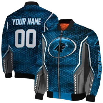 customized carolina panthers power plate blue bomber jacket fashion forward