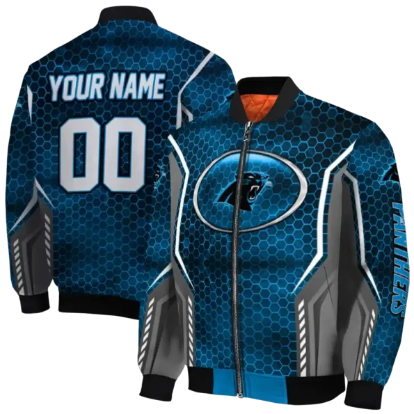 customized carolina panthers power plate blue bomber jacket fashion forward