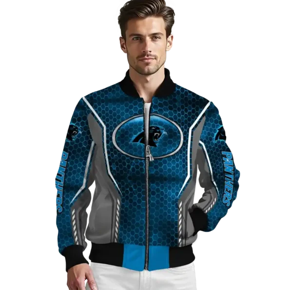 customized carolina panthers power plate blue bomber jacket high quality