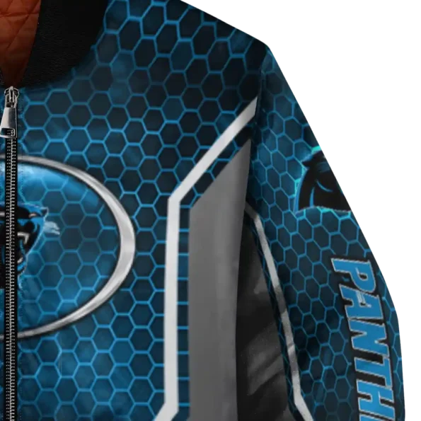 customized carolina panthers power plate blue bomber jacket premium grade