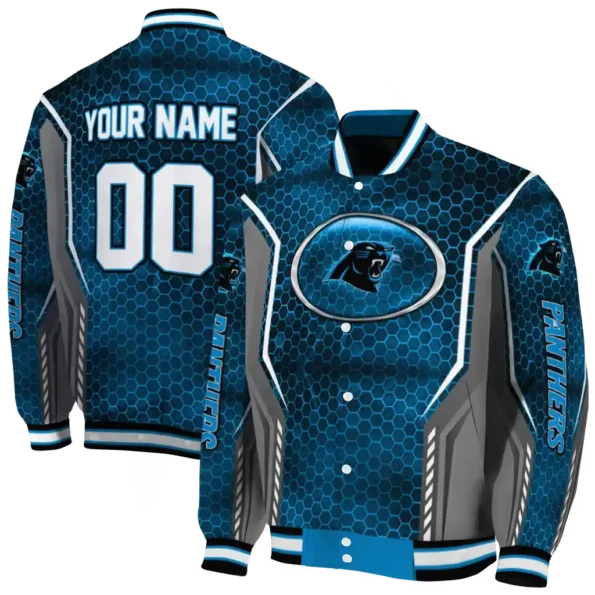 customized carolina panthers power plate blue varsity jacket fashion forward.webp