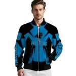 customized carolina panthers spider mark blue black crocs bomber jacket best selling
