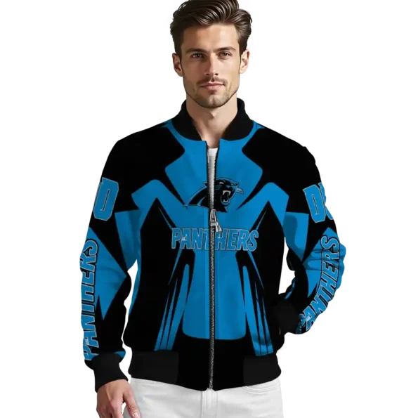 customized carolina panthers spider mark blue black crocs bomber jacket high quality