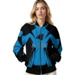 customized carolina panthers spider mark blue black crocs bomber jacket best selling