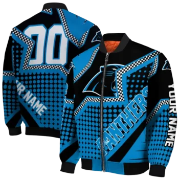 customized carolina panthers star burst blue bomber jacket fashion forward