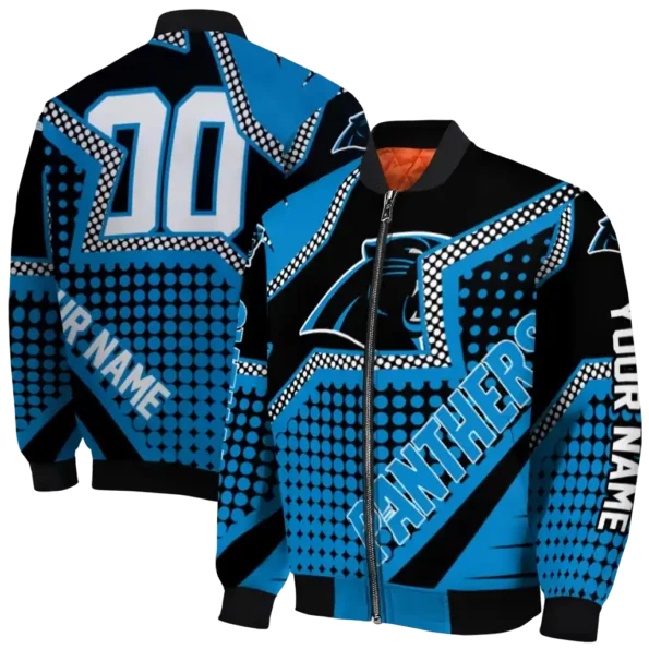 customized carolina panthers star burst blue bomber jacket fashion forward