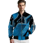 customized carolina panthers star burst blue bomber jacket best selling