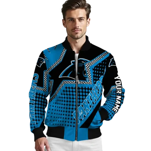 customized carolina panthers star burst blue bomber jacket high quality