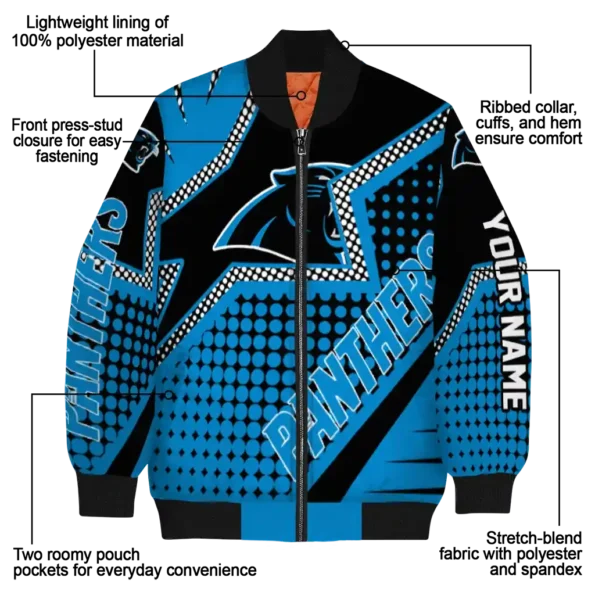 customized carolina panthers star burst blue bomber jacket new arrival
