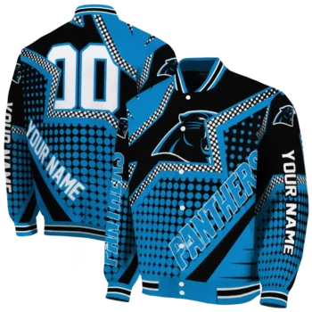 customized carolina panthers star burst blue varsity jacket fashion forward.webp