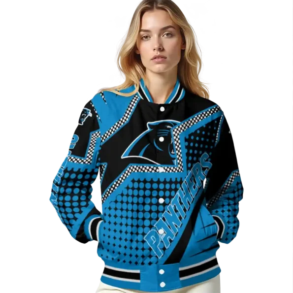 customized carolina panthers star burst blue varsity jacket latest model.webp