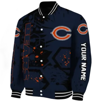 customized chicago bears hexagon cluster blue black varsity jacket best selling.webp