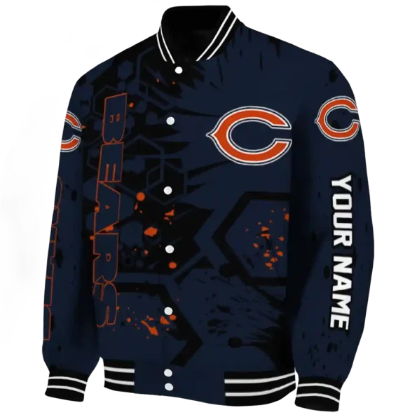 customized chicago bears hexagon cluster blue black varsity jacket best selling.webp
