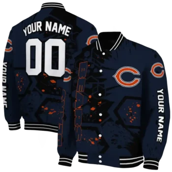 customized chicago bears hexagon cluster blue black varsity jacket fashion forward.webp