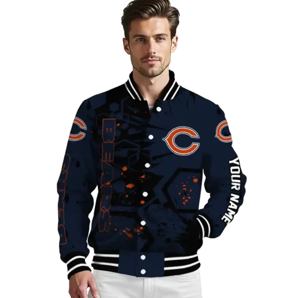 customized chicago bears hexagon cluster blue black varsity jacket high quality.webp