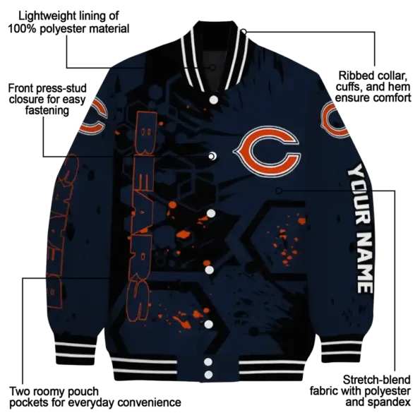 customized chicago bears hexagon cluster blue black varsity jacket new arrival.webp