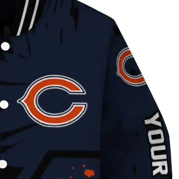 customized chicago bears hexagon cluster blue black varsity jacket premium grade.webp