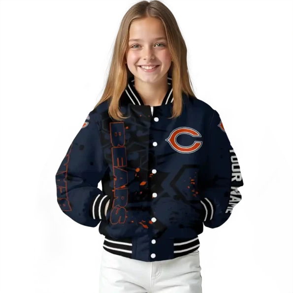 customized chicago bears hexagon cluster blue black varsity jacket top rated.webp