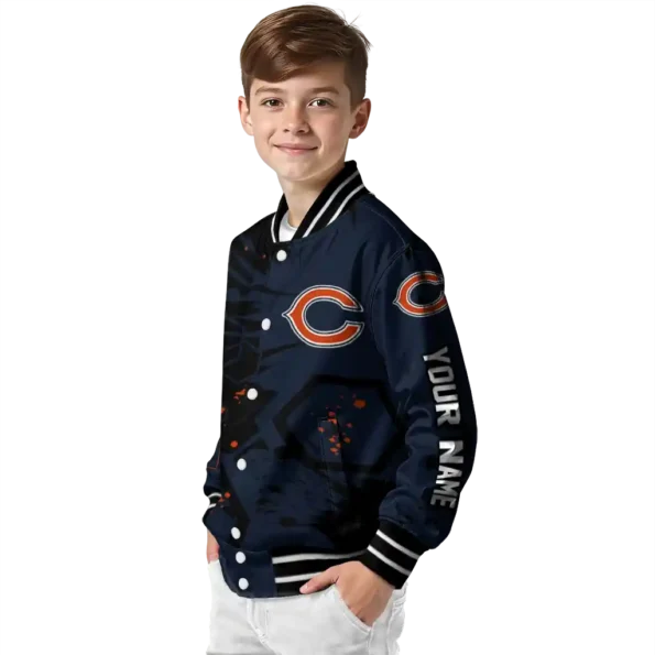 customized chicago bears hexagon cluster blue black varsity jacket trendy.webp