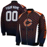 customized chicago bears hexagon grid blue bomber jacket best selling