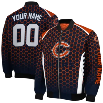 customized chicago bears hexagon grid blue bomber jacket fashion forward