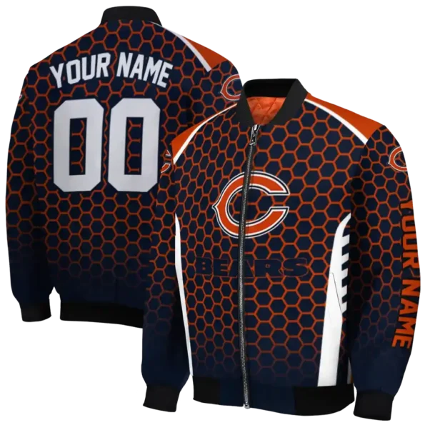 customized chicago bears hexagon grid blue bomber jacket fashion forward