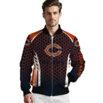 customized chicago bears hexagon grid blue bomber jacket best selling