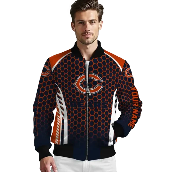 customized chicago bears hexagon grid blue bomber jacket high quality