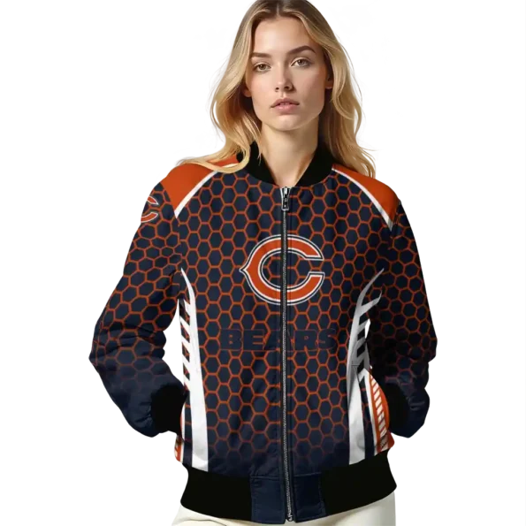 customized chicago bears hexagon grid blue bomber jacket latest model