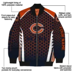 customized chicago bears hexagon grid blue bomber jacket best selling