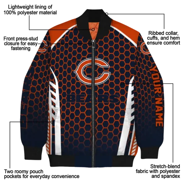 customized chicago bears hexagon grid blue bomber jacket new arrival