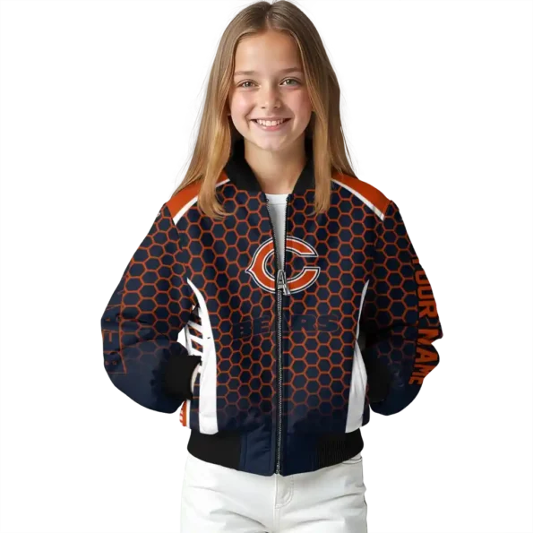 customized chicago bears hexagon grid blue bomber jacket top rated
