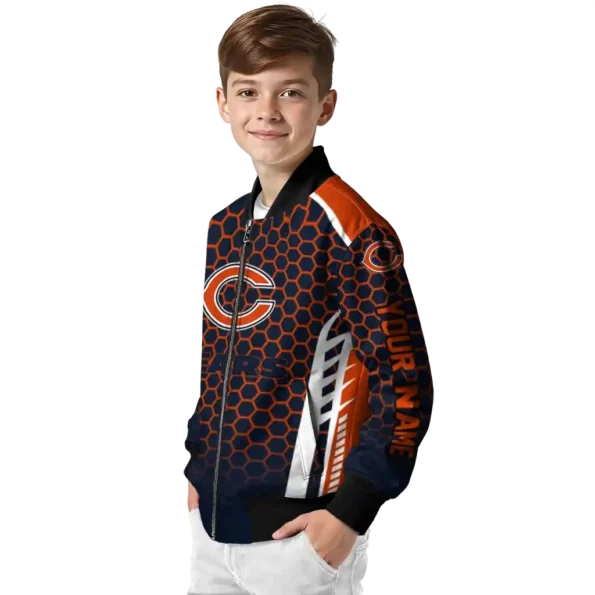customized chicago bears hexagon grid blue bomber jacket trendy