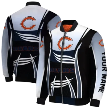 customized chicago bears mesh effect blue black bomber jacket fashion forward