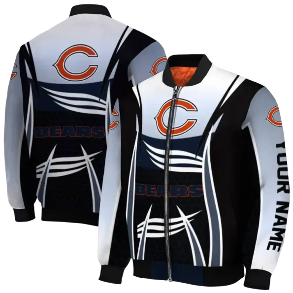 customized chicago bears mesh effect blue black bomber jacket fashion forward