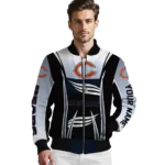 customized chicago bears mesh effect blue black bomber jacket best selling