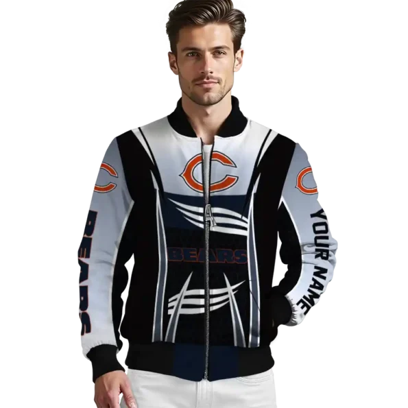 customized chicago bears mesh effect blue black bomber jacket high quality