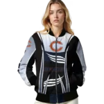 customized chicago bears mesh effect blue black bomber jacket best selling