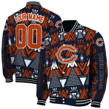customized chicago bears pyramid shapes blue varsity jacket fashion forward.webp