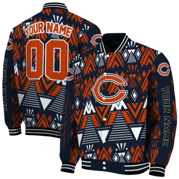customized chicago bears pyramid shapes blue varsity jacket fashion forward.webp