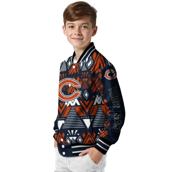 customized chicago bears pyramid shapes blue varsity jacket trendy.webp
